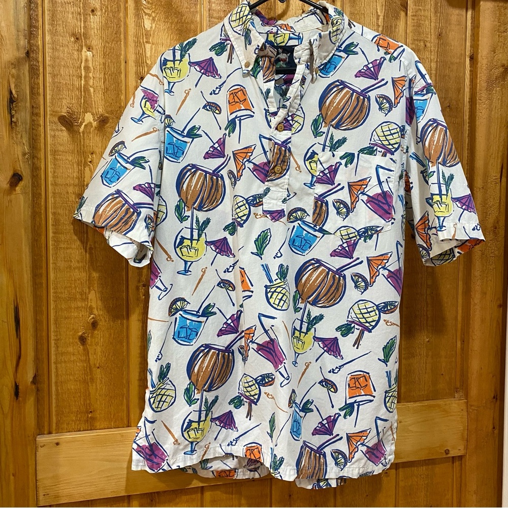 Vintage THE NUTTER for CHUBBIES Hawaiian Shirt Tropical Drinks Sz L USA MADE